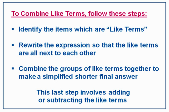 Combine like terms. Combining like terms questions. How to combine like terms when solving for x. The combine like terms to Rewrite the expression Factor out the p. Like terms